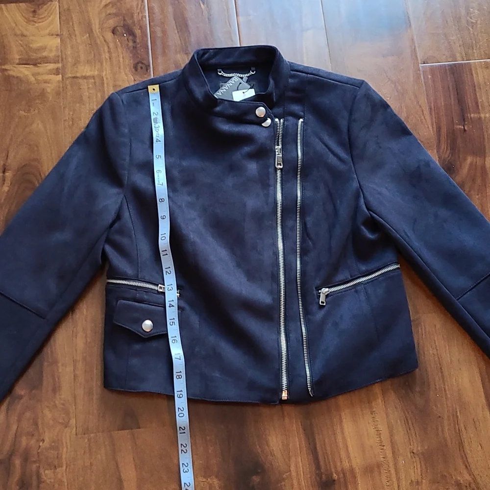 🎉Host Pick🎉 Banana Republic Navy Blue Vegan Suede Biker Jacket - Picture 6 of 10